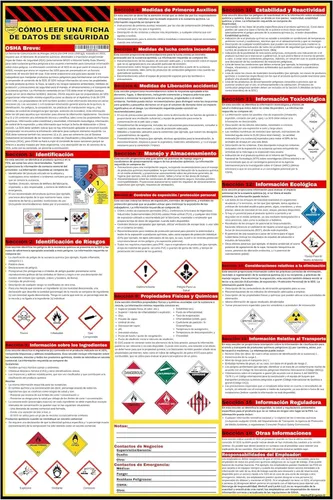 Miniatura 6 de Póster de Cómo leer una hoja de datos de seguridad (SDS/MSDS) Inglés y español 2026 36 x 24 pulgadas Cartel de papel recubierto UV OSHA