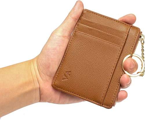 Miniatura 112 de Tarjetero delgado con bloqueo RFID, billetera de bolsillo pequeño, con cremallera Keychian para monedero, monedero y tarjetero para mujeres y hombres