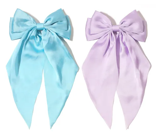 Miniatura 24 de Furling Pompoms Pinza para el Cabello Lazos para el Cabello, 2 piezas Lazos Grandes de Satén Beige/Negro para Mujeres y Niñas, Pasadores