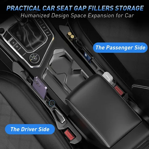 Miniatura 2 de Relleno para Huecos de Asiento de Carro Paquete de 2, Se Inserta Entre Asientos y Consola con Almacenamiento Organizador, Soporte de Teléfono