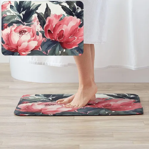 Miniatura 6 de Tapete para puerta delantera, estampado de peonías, primavera, tapete de bienvenida, absorbente, antideslizante, tapete de entrada suave, alfombra