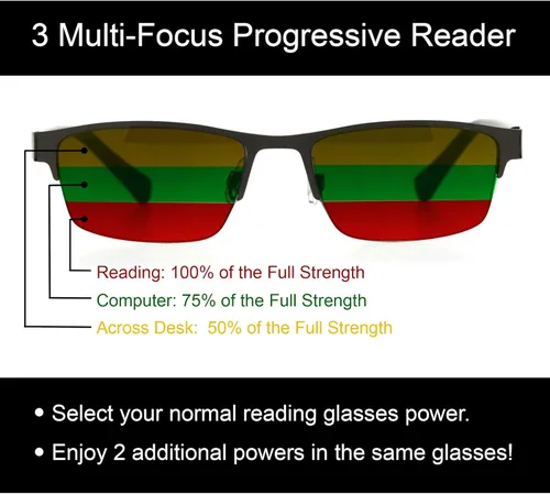 Miniatura 6 de SA106 Gafas de lectura progresivas rectangulares angostas de metal 3 focales para hombre