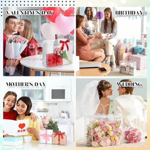 Miniatura 6 de AmazingSpark Paquete de 10 bolsas de regalo grandes transparentes de 18 x 8 x 14 pulgadas con asa, bolsas de plástico reutilizables grandes