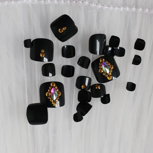 Miniatura 7 de 24 uñas de los pies a presión color caqui para los dedos de los pies, elegantes y exquisitas piedras brillantes, uñas postizas para novias, puntas