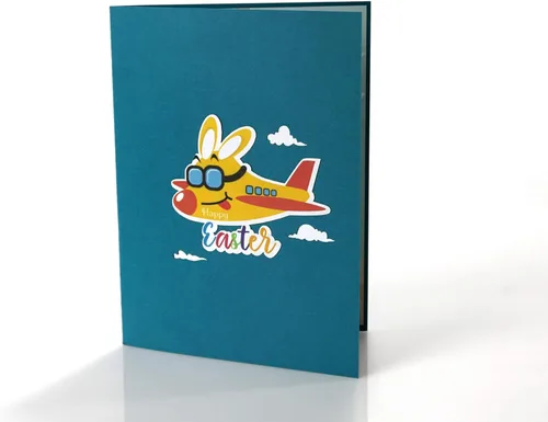 Miniatura 3 de ETA Tarjeta desplegable de Pascua 3D, conejito de Pascua en un avión, tarjeta de felicitación festiva, linda, divertida, tarjeta desplegable