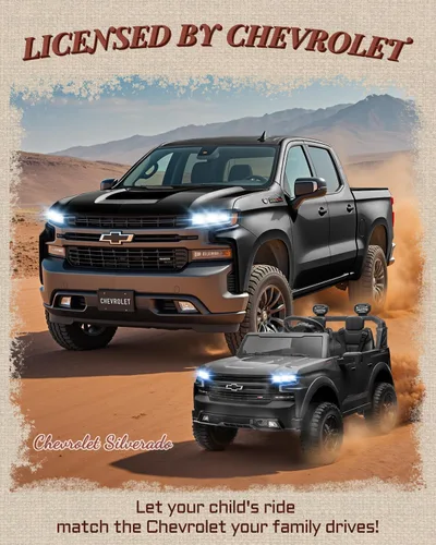 Miniatura 2 de First Ride On 24V 2 Plazas Paseo en Juguetes Chevrolet Silverado con Licencia, Vehículo Eléctrico con Control Remoto y Cinturones de Seguridad, Negro