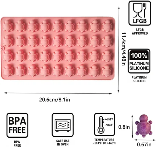 Miniatura 2 de Moldes para caramelos de gomitas, paquete de 2 moldes de 36 cavidades para caramelos de chocolate, tortuga, cubitos de hielo, cera de gelatina