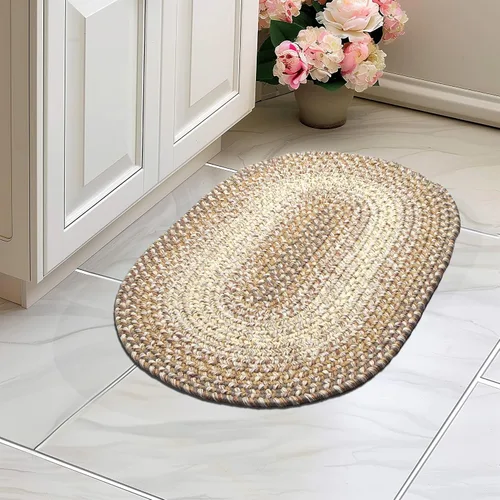 Miniatura 3 de Super Area Rugs - Alfombras trenzadas 2X3 para granja y cocina - Alfombra Ridgewood trenzada para sala de estar - Reversible - Para Taupetone / Beige