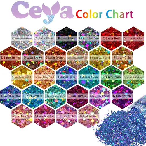 Miniatura 3 de Ceya - Purpurina gruesa holográfica, 140 g / 4.9 oz de polvo de purpurina negra para manualidades, lentejuelas finas y gruesas mezcladas, B-Laser