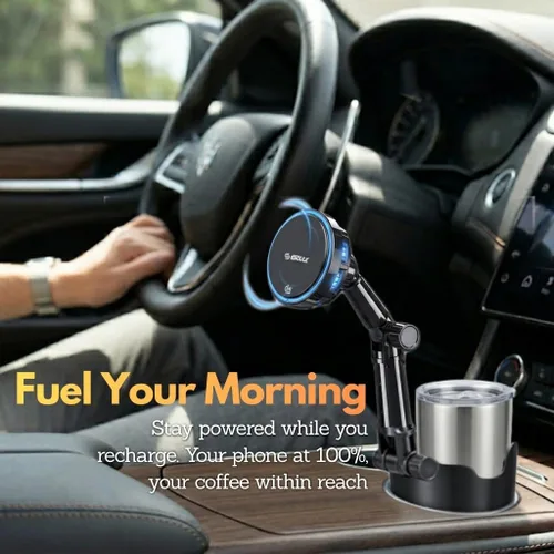 Miniatura 2 de Cargador de coche inalámbrico rápido Qi2 de 25 W con ventilador de enfriamiento, soporte para teléfono con brazo largo ajustable, soporte magnético
