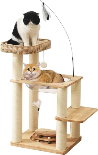 Miniatura 9 de Árbol moderno para gatos, torre de árbol para gatos con cápsula espacial, nido de cesta tejida a mano, postes de sisal y tabla de rascar, torre
