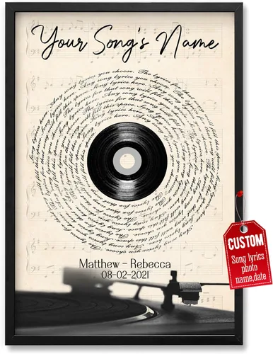 H-DEWALL Póster personalizado de letras de canciones, regalos para novio/maridos, acordes de canción perfectos, pareja, aniversario de un año,