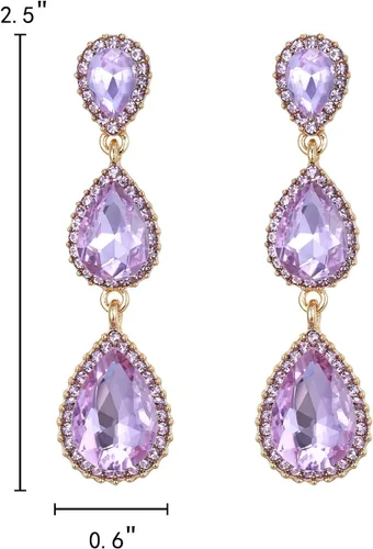 Miniatura 144 de EleQueen Pendientes de cristal austriaco en tono dorado para mujer, forma de pera de 2.5 pulgadas, color esmeralda