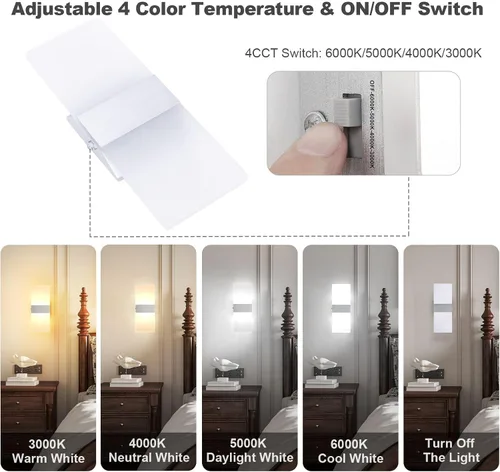 Miniatura 3 de TRLIFE Apliques de pared LED regulables, 4 temperaturas de color de 12 W, modernos apliques de pared para montaje en pared, juego de 2 luces