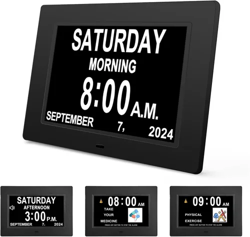 JALL 【2024 Nuevo】 Reloj de calendario digital para demencia, pantalla grande de 7 pulgadas, con múltiples alarmas, pantalla AM y PM, para personas