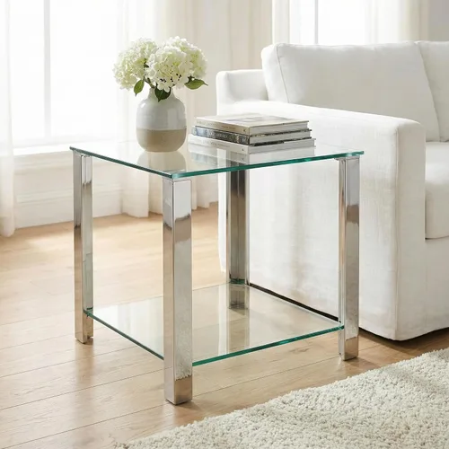 Miniatura 7 de Cortesi Home Melissa - Mesa auxiliar de cristal con doble estante, 20 pulgadas, color plateado