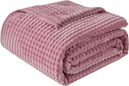 Miniatura 13 de EMME Manta de vellón, manta jacquard 3D para sofá y cama, manta suave, acogedora y esponjosa, ligera, de franela de lujo con diseño de cuadrícula