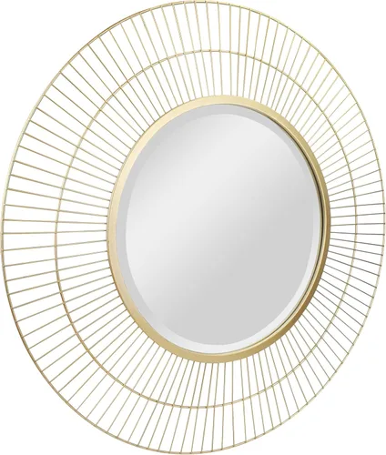 Miniatura 2 de Stonebriar Espejo de pared redondo de alambre de metal dorado de 28 pulgadas con colgador adjunto, decoración moderna decorativa para la sala