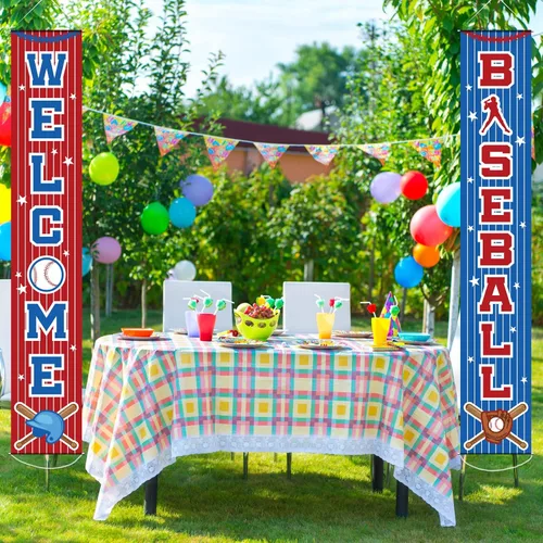 Miniatura 4 de Decoraciones de fiesta de béisbol con temática de béisbol, letrero de porche de cumpleaños, cartel colgante para puerta de béisbol, deportes