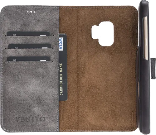 Miniatura 3 de Venito Florence - Funda de piel compatible con Samsung Galaxy S9, extra segura con bloqueo RFID, cartera desmontable para teléfono (gris decolorado)