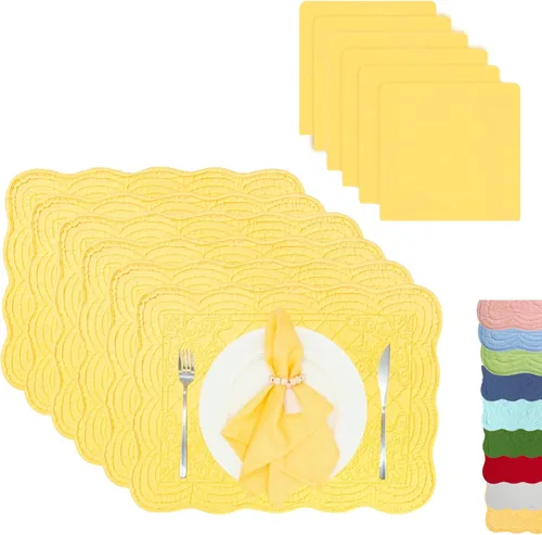 Miniatura 19 de Juego de 4 manteles individuales acolchados de algodón con servilletas a juego, manteles de mesa y servilletas de tela 100% algodón, juego de 8