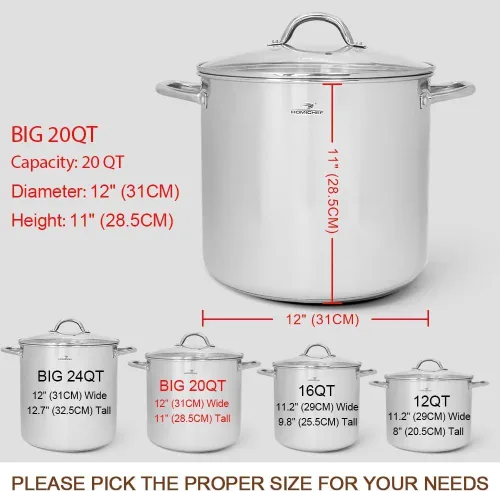 Miniatura 4 de HOMICHEF - Olla grande de grado comercial de 20 cuartos con tapa - Utensilio de cocina de acero inoxidable sin níquel - Olla de sopa de inducción