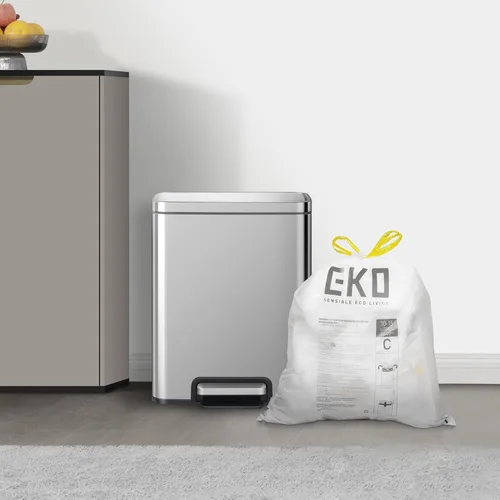 Miniatura 6 de EKO 4 galones / 10-15 litros, 80 bolsas de basura pequeñas con cordón, bolsas de basura extrafuertes sin perfume, rollo fácil de dispensar