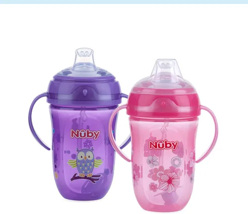 Miniatura 7 de Nuby Comfort Trainer - Vaso de 2 asas con popote con peso de 360 grados y boquilla de silicona suave, 9 onzas, niño, mono rojo