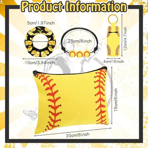 Miniatura 3 de 60 piezas de regalos de softbol regalos de fiesta de sóftbol con 12 coleteros 12 bolsas de maquillaje, 12 bálsamo labial, 12 llaveros para lápiz