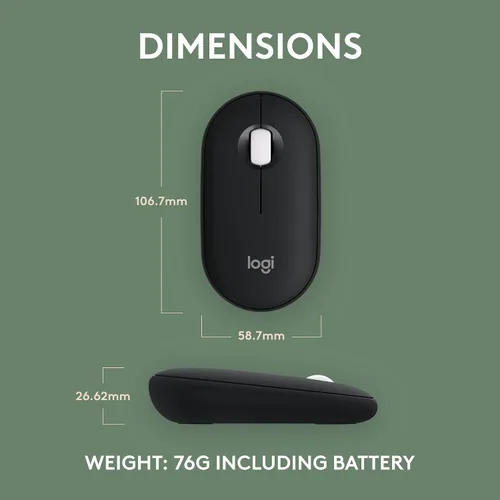 Miniatura 8 de Logitech Pebble Mouse 2 M350s Slim Bluetooth Ratón inalámbrico, portátil, ligero, botón personalizable, clics silenciosos, fácil de cambiar