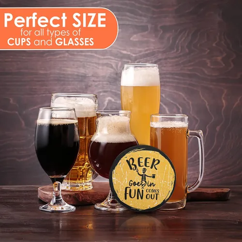 Miniatura 4 de Divertidos posavasos para bebidas, juego de 8 con soporte, base de corcho absorbente para protección de mesa, hechos de madera de ingeniería, ideal