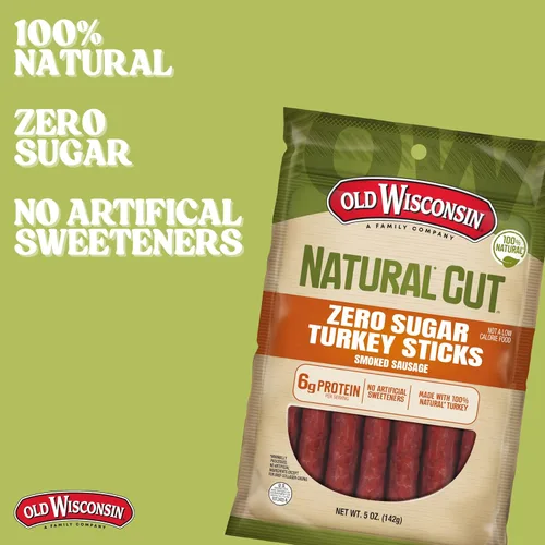 Miniatura 3 de Old Wisconsin Palitos de salchicha de pavo de corte natural, cero azúcar, ahumado naturalmente, listo para comer, alto en proteínas, bajo