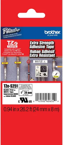 Miniatura 12 de Brother P-touch TZE-S951 - Cinta adhesiva laminada extra resistente de 1 pulgada (24 mm) de ancho, negro sobre plateado mate, laminada
