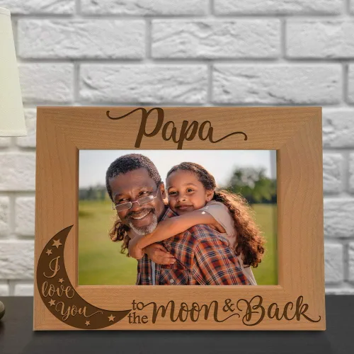 Miniatura 4 de KATE POSH Marco de fotos con grabado de madera natural Papa I Love You to the Moon and Back. El mejor abuelo de la historia, día del padre, regalos