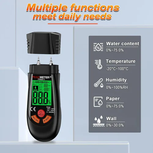 Miniatura 2 de Medidor de humedad de madera, con función de temperatura y humedad, adecuado para la determinación rápida del contenido de humedad de muchos tipos