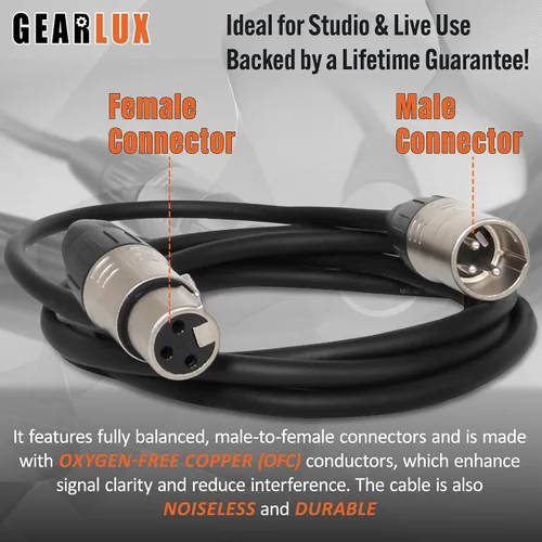 Miniatura 3 de Gearlux – Cable de micrófono XLR, completamente balanceado, macho a hembra, 25 pies - Paquete de 3
