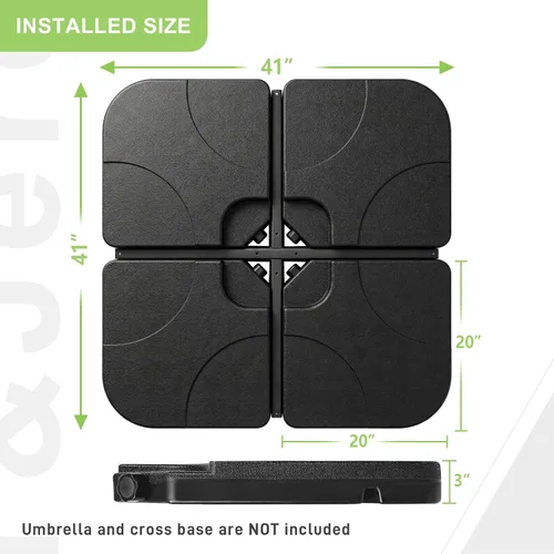 Miniatura 3 de T&Jero Base de plástico resistente de 4 piezas para patio al aire libre, sombrilla voladiza, 260 libras con relleno de agua y arena, color negro