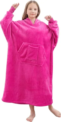 Miniatura 19 de FUSSEDA - Sudadera con manta portátil de gran tamaño, forro polar cálido y grueso con capucha sherpa acogedora con bolsillos y mangas. Regalo