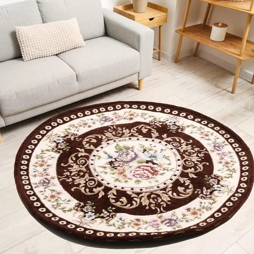 Miniatura 5 de Alfombra redonda floral de 2.6 pies, clásica, antideslizante, lavable a máquina, alfombra de cocina sostenible, alfombra tradicional para sala