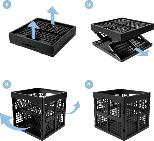 Miniatura 5 de Eslite Paquete de 3 Cajas de Almacenamiento de Plástico Plegables, Cajas Plegables para Almacenamiento, 16L (Negro)