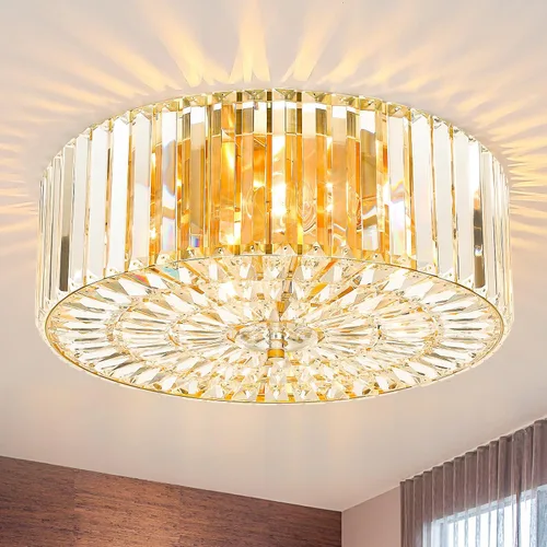 Miniatura 18 de Large Crystal Ceiling Light, 17.5" Black K9 Crystal Flush Mount Ceiling Light, 4-Light Round Luxury Light Fixture for Dining Room, Bedroom, Hotel