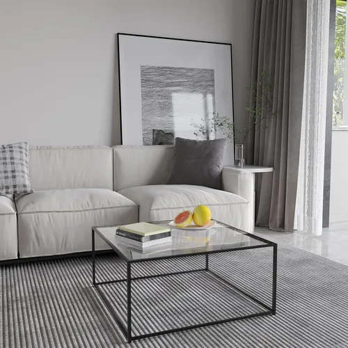 Miniatura 7 de Mesa de café de vidrio moderna, mesa central minimalista, mesa de café para sofá y bandeja lateral para té para sala de estar, parte superior