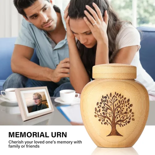 Miniatura 5 de Pequeños Juegos de Urnas para Cenizas Humanas, Conjunto de 1, Mini Urnas para Cenizas Hechas de Bambú con Patrón de Árbol de la Vida Grabado, Mini