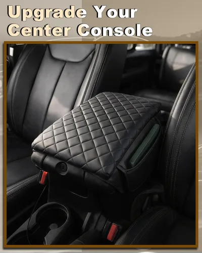 Miniatura 2 de Reposabrazos para consola central de Jeep Wrangler con almohadillas y bolsillos organizadores, protector de reposabrazos de cuero sintético negro