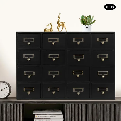 Miniatura 8 de 4 Set Storage Cabinet, Tabletop Mount 64 Combination Stackable Cabinets Rectangular Drawer Wooden Box with Label Holder Storage Drawer Unit for Black