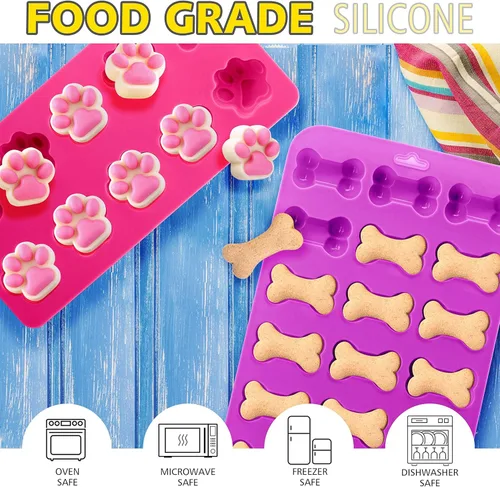 Miniatura 2 de Anaeat Moldes de Silicona Reutilizables con Forma de Pata de Cachorro y Hueso, Bandeja de Cubitos de Hielo Flexible y Antiadherente, Molde para Pata