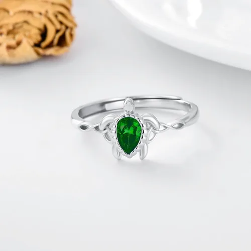 Miniatura 12 de Anillo ajustable de tortuga marina de plata de ley 925 con nudo celta tortuga Rin verano océano playa tortuga joyería para mujer