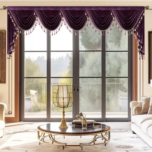 Miniatura 10 de VOGOL Cenefa de cortinas de terciopelo grueso para dormitorio, cenefas de cascada de lujo con aislamiento térmico dorado para sala de estar formal