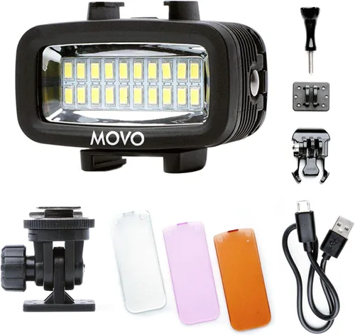 Movo LED-WP Luz de video LED recargable de alta potencia subacuática con cámara de acción y soportes para zapatos, compatible con GoPro, DSLR,
