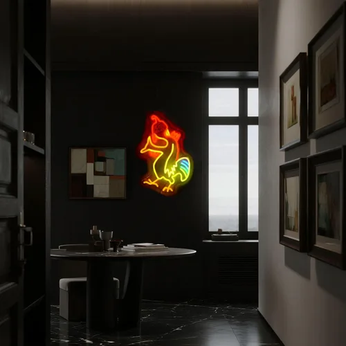 Miniatura 6 de Letreros de neón de pollo, luz LED de pollo vibrante, lámpara de meme graciosa de neón para decoración de dormitorio universitario, al aire libre